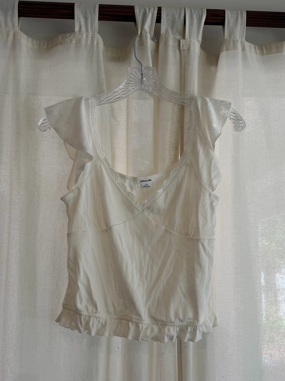 UO Kimchi Blue Posie Pointelle Knit Lace-Trim Ruffle Top in Ivory - Picture 6 of 9